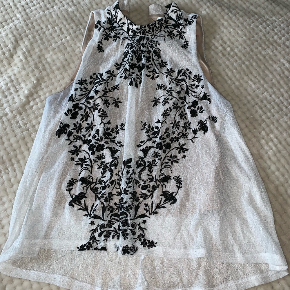 White Lace w/ Black Embroidery Top